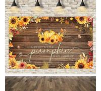 MEHOFOND Fondo de calabaza de otoño para baby shower, pancarta de madera rústica, girasol, pequeña calabaza en camino, fondo de fotografía, decoración de otoño, baby shower, hojas de arce, accesorios