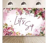 MEHOFOND Fondo de fiesta de vino Let's Sip de 2.1 x 1.5 m, fondo de fotografía de cumpleaños de vino, fondo de fotografía de uvas de color morado pastel, decoración de fiesta de cumpleaños para niñas,