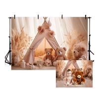 MEHOFOND Fondo de fotografía bohemio de 2,1 x 1,5 m, diseño de flores de hierba de las pampas, decoración de oso, telón de fondo de fotos para niños, fiesta de cumpleaños, pasteles, estudio,