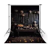 MEHOFOND Fondo de fotografía de Halloween negro de 5 x 7 pies, diseño vintage de fantasmas aterradores para niños, fiesta de cumpleaños, pastel, retrato, decoración de telón de fondo para estudio