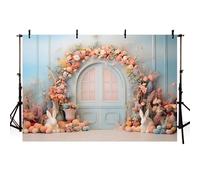 MEHOFOND Fondo de fotografía de jardín de Pascua de 2,1 x 1,5 m, arco floral, fondo de huevo de conejo, retrato de niño, recién nacido, decoración de fiesta de cumpleaños, pancarta de pastel para mesa