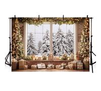 MEHOFOND - Fondo de Navidad de 2,4 x 1,8 m para fotografía, paisaje de invierno, pared de ladrillo, ventana, guirnaldas luminosas, fondo adulto, niño, retrato, decoración de fiesta, bandera