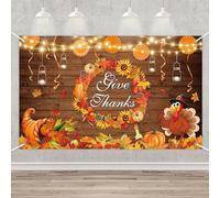 MEHOFOND Fondo de otoño con texto en inglés "Give Thank Thing", fondo de fotografía para el día de Acción de Gracias, corona de hojas de arce, decoración de cosecha de Acción de Gracias, madera