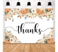 MEHOFOND Let's Give Thank - Telón de fondo para fiesta de Acción de Gracias, otoño, hojas de eucalipto, otoño, calabazas florales, decoración de fiesta, pancarta de Acción de Gracias, accesorios para