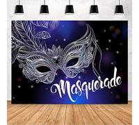 Mehofond Máscara de baile de máscaras, decoración de fiesta, telón de fondo de vinilo Mardi Gras, Carnaval, máscara de pluma, color azul y negro, 2,1 x 1,5 m