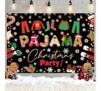 MEHOFOND Pancarta de telón de fondo de fiesta de pijama de Navidad de 2.1 x 1.5 m, color negro, decoración de pijamas, fondo de pan de jengibre, pijama de Navidad, fotografía, baby shower, decoración