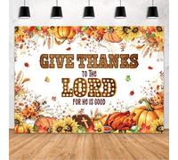 MEHOFOND Telón de fondo cristiano de Acción de Gracias al Señor, decoración religiosa, pancarta de fotografía, fondo de otoño, calabazas, girasoles florales, cruz bíblica para decoración de fiesta de