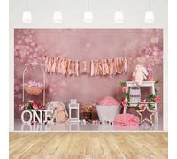 MEHOFOND Telón de fondo de 1.5 x 2.1 m para niña de primer cumpleaños, conejo, flor rosa, cinta pastoral, fondo para fotografía, decoración de fiesta de cumpleaños, pancarta de estudio, suministros