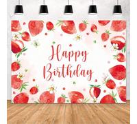 MEHOFOND Telón de fondo de 2.1 x 1.5 m con diseño de fresa para niña, decoración de fiesta de cumpleaños, pancarta de fondo de cumpleaños con texto en inglés "Sweet One Girl", fotografía, suministros