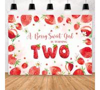 MEHOFOND Telón de fondo de 2.1 x 1.5 m con temática de fresa dulce para 2º cumpleaños, decoración de fiesta de cumpleaños de 2 años, pancarta de bayas, niña dulce, fondo de fotografía para mesa de