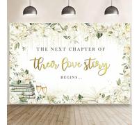 MEHOFOND Telón de fondo de boda floral blanco de 7 x 5 pies, el próximo capítulo de su historia de amor comienza, fondo de fotografía, libro de flores, decoración de despedida de soltera, champán,