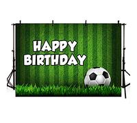 MEHOFOND Telón de fondo de cumpleaños de campo de fútbol (7 x 5 pies, verde), material de vinilo resistente al agua, para pancarta de fiesta infantil, decoración de pasteles, accesorios de estudio de