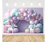 MEHOFOND Telón de Fondo de cumpleaños de niña Rosa de 2,1 x 1,5 m, Unicornio Morado, Globo, Estrella, Fondo de fotografía, cumpleaños, Baby Shower, Pancarta de decoración para recién Nacido,