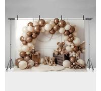 MEHOFOND Telón de fondo de cumpleaños de oso marrón para niños, 2,1 x 1,5 m, para fotografía, globo marrón bohemio, oso de juguete, pampas, fondo de retrato de baby shower, pastel, decoración de
