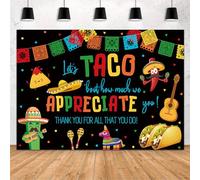 MEHOFOND Telón de Fondo de Fiesta Mexicana de 3 x 7 pies, Color Negro, Let's Taco Bout How Much We Apperciate You Thank You For All That You Do