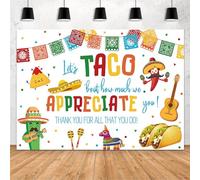 MEHOFOND Telón de Fondo de Fiesta Mexicana de 7 x 5 pies, Color Blanco Let's Taco Bout How Much We Apperciate You Thank You for All That You Do - Banner de Fondo de Agradecimiento para Profesores,