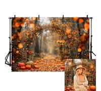 MEHOFOND Telón de fondo de fotografía de calabaza otoñal de 7 x 5 pies, arco de calabaza, flor, hoja de arce, fondo con purpurina, para adultos, niños, retrato de bebé, baby shower, decoración de