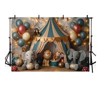 MEHOFOND Telón de fondo de fotografía de circo de 2,1 x 1,5 m, globos, cadena de luces, fondo de retrato de animales, baby shower, pastel, aplastamiento de niños, fiesta de cumpleaños, carnaval,