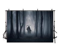 MEHOFOND Telón de fondo de fotografía de Halloween de 7 x 5 pies, noche de terror, gris, fantasma, sombra de la muerte, bosque de niebla, fondo de casa embrujada, día de los santos, decoración de