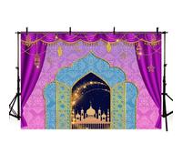 MEHOFOND Telón de fondo de fotografía de las noches árabes de 2,4 x 1,8 m, diseño de princesa marroquí, fondo dorado con purpurina, para decoración de tartas, decoración de fiesta, cabina de fotos,