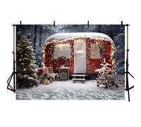 MEHOFOND Telón de fondo de fotografía de Navidad de 2,1 x 1,5 m, para invierno, nevado, campista, mini autobús, pinos, fondo de baby shower, cumpleaños, familia, vacaciones, fiesta, decoración,