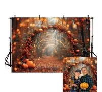 MEHOFOND Telón de fondo de fotografía otoñal de 2,1 x 1,5 m, arco de calabaza, floral, arce, purpurina, para niños, retrato infantil, decoración de fiesta de cumpleaños, pancarta de estudio