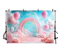 MEHOFOND Telón de fondo de fotografía para niñas de 7 x 5 pies, color fantasía, nubes, estrellas, arco iris, globo, fondo de baby shower, pastel, princesa, decoración de fiesta de cumpleaños, pancarta