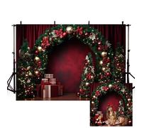 MEHOFOND Telón de fondo de Navidad de 2,1 x 1,5 m, arco verde, arco rojo, regalo de árbol de Navidad, fondo de fotografía para adultos y niños, retrato para el hogar, fiesta, decoración de bandera,