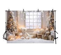 MEHOFOND Telón de fondo de Navidad de 2,4 x 1,8 m, árbol de Navidad para interiores, árbol de Navidad, regalo de vela de oso clásico, fondo de fotografía para adultos, niños, retrato para el hogar