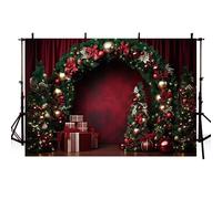 MEHOFOND Telón de fondo de Navidad de 2,4 x 1,8 m, arco verde, arco rojo, regalo de árbol de Navidad, fondo de fotografía para adultos y niños, retrato para el hogar, fiesta, decoración de bandera