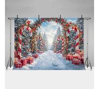 MEHOFOND Telón de fondo de Navidad de 2,4 x 1,8 m con diseño de bastón de caramelo, fondo de fotografía de invierno, escena de nieve, árbol de Navidad, decoración de fiesta de Año Nuevo, pancarta de
