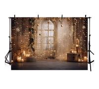 MEHOFOND - Telón de fondo de Navidad de 3 x 2,1 m - Flash dorado, bola, vela, árbol, fondo de madera para fotografía, decoración de fiesta familiar, bandera, suministros de estudio