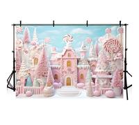 MEHOFOND Telón de fondo de Navidad de 7 x 5 pies, castillo de jengibre de caramelo, copo de nieve, glaseado, árbol de Navidad, fondo de fotografía, retrato de adultos y niños, decoración de fiesta