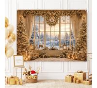 MEHOFOND Telón de fondo dorado para ventana de árbol de Navidad, 2,4 x 1,8 m