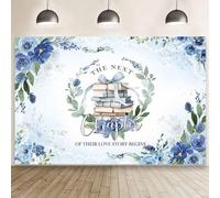 MEHOFOND Telón de fondo floral azul de 7 x 5 pies para boda, el siguiente capítulo de su historia de amor comienza, fondo de fotografía, libro de flores, decoración de despedida de soltera, decoración