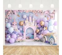 MEHOFOND Telón de fondo morado para fotografía de cumpleaños de niña de 7 x 5 pies, diseño de flores, castillo, mariposa, fondo de coche, baby shower, pastel, princesa, decoración de fiesta, pancarta
