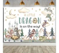 MEHOFOND Telón de fondo para baby shower de dragón de 7 x 5 pies para niños, con texto en inglés "A Little Dragon is on The Way", pancarta de fondo de fotografía, temática de dragón, bebé, recién