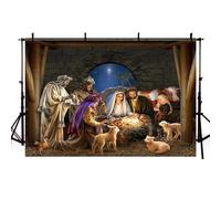 MEHOFOND Telón de fondo para belén de 2,1 x 1,52 m, luz de estrella, familia sagrada y tres reyes, creencias religiosas, fondo fotográfico, historia bíblica, decoración de Navidad, iglesia, religiosa,