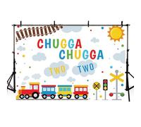 MEHOFOND Telón de fondo para fotografía de 2.1 x 1.5 m, para niños, 2º cumpleaños, tren, transporte, sol, nubes, Ghugga, fondo de fiesta de cumpleaños para niños, decoración para cabina de fotos
