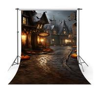 MEHOFOND Telón de fondo para fotografía de Halloween, 1.5 x 2.1 m, calabaza, murciélago, castillo, terror, noche, retrato, telón de fondo, decoración de fiesta infantil, suministros de estudio