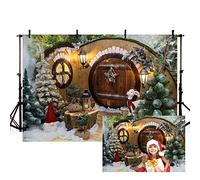 MEHOFOTO 7 x 5 pies invierno árbol de Navidad marrón puerta telón de fondo verde pino ciervo luces regalos estrella corona nieve fotografía fondo feliz Navidad fiesta decoración foto decoración