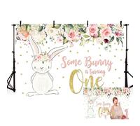 MEHOFOTO 7x5ft Bunny Girl One Birthday Party telón de Fondo Primavera Rosa Floral Purpurina Oro Conejo Some Bunny One Girl Happy 1er cumpleaños fotografía Fondo Foto Pancarta Pascua póster