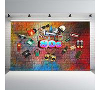 Mehofoto 80s Party Theme Backdrop 7x5ft Hip Hop Pintado Coloridos Pared de ladrillo Foto contextos de la década de 1980 Seamless Wrinkle Free Photography Video Props