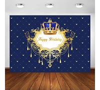 Mehofoto Feliz Cumpleaños Foto Telón de Fondo Azul Real Little Prince and Princess Crown Telones de Fondo Fiesta de cumpleaños Celebración 7x5ft Banner Fotografía Fondo