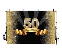 MEHOFOTO Fondo de cabina de estudio fotográfico dorado y negro con purpurina para adultos, feliz 50 cumpleaños, decoración de fiesta de banner para fotografía de 8 x 6 pies
