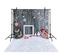 MEHOFOTO - Fondo de lienzo con decorado navideño para fotografía, dibujo de pared de madera adornada con copos de nieve y bolas de Navidad, 1,8 m x 2,5 m