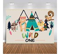 Mehofoto Fondo para cumpleaños de 2,1 x 1,5 m, algodón y poliéster, diseño de oso y zorro bohemio, para decoración de fiestas
