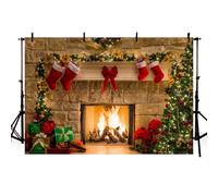 MEHOFOTO - Fondo para estudio fotográfico con diseño de árbol de Navidad, chimenea, regalos, lazo rojo y calcetines. Decoración de fondo para fotografías. 2,2 m x 1,5 m