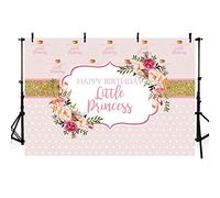 MEHOFOTO Happy Birthday Little Princess Photo Studio Background Props Rosa Floral Dorado Niña Paso y repetir cumpleaños decoraciones Banner fotografía fondos para tartas suministros de mesa 7 x 5 pies