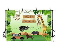 MEHOFOTO Safari Boy-Fondo para fiestas de cumpleaños,diseño de hojas verdes,animales de la selva salvajes y un primer cumpleaños,para fotografía de bosque,para suministros de mesa de postre de 2x1,5 m